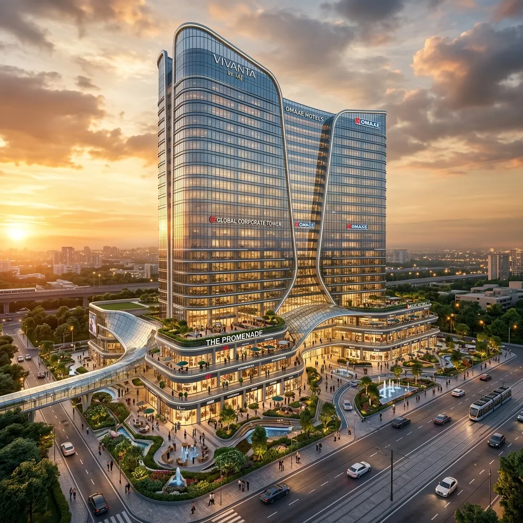 Artistic architectural impression — Omaxe Kaushambi, Delhi NCR premium commercial landmark next to Anand Vihar transit hub